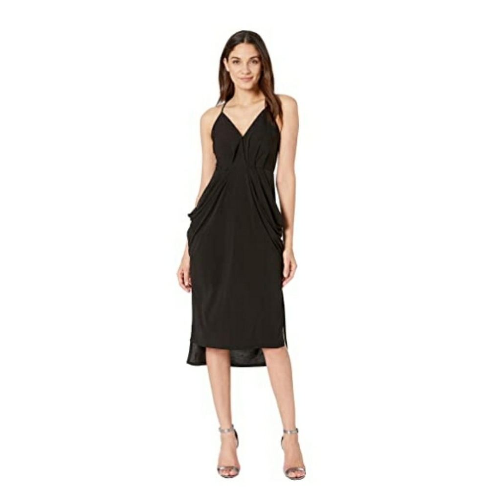BCBGeneration Drape Pocket Black Midi Dress, XS